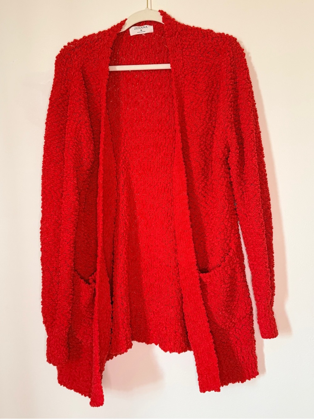 Zimiani Red Bouclé Open Cardigan with Pockets